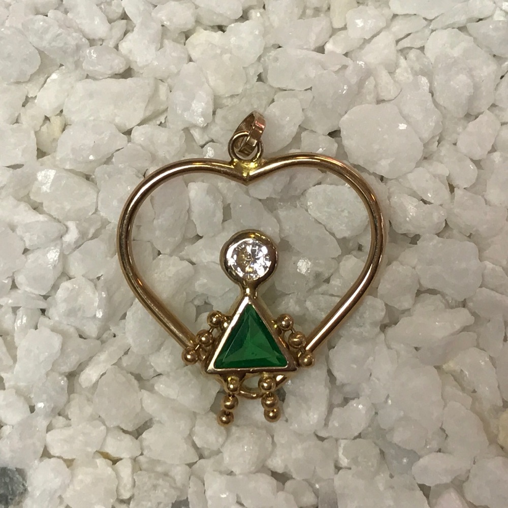 14K Yellow Gold Girl Birthstone Heart pendant